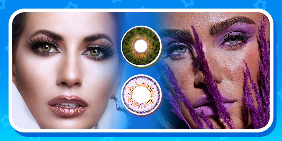 Lentilles de contact naturelles vertes et violettes